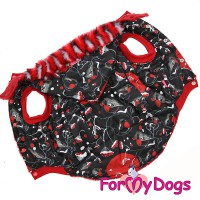 Черная куртка для крупных собак, с расцветкой "Снегири" - Димон-Камон, одежда для собак