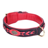 Черно-красный ошейник c подкладкой и латунными украшениями - Димон-Камон, одежда для собак
