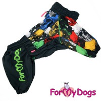 Дождевик черный и рисунком для средних, широкогрудых собак мальчиков, ForMyDogs - Димон-Камон, одежда для собак