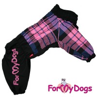 Дождевик весна-осень в клеточку черно-розового цвета, для крупных собак девочек ForMyDogs - Димон-Камон, одежда для собак