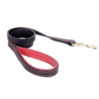 Черно-красный кожаный поводок с мягкой ручкой для собак - Димон-Камон, одежда для собак