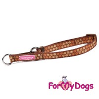Неразъемный ошейник-удавка коричневый "Лапки" для активных собачек - Димон-Камон, одежда для собак